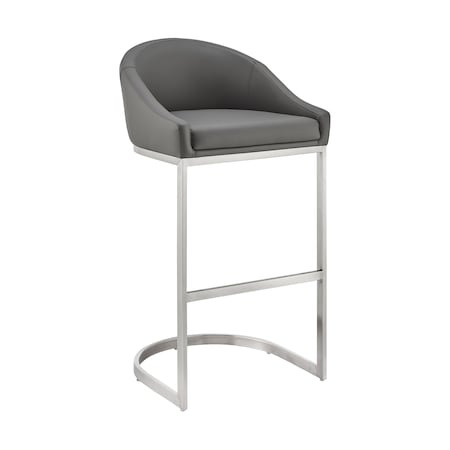 Armen Living Atherik Counter Stool in Brushed Stainless Steel with Gray Faux Leather 840254335851